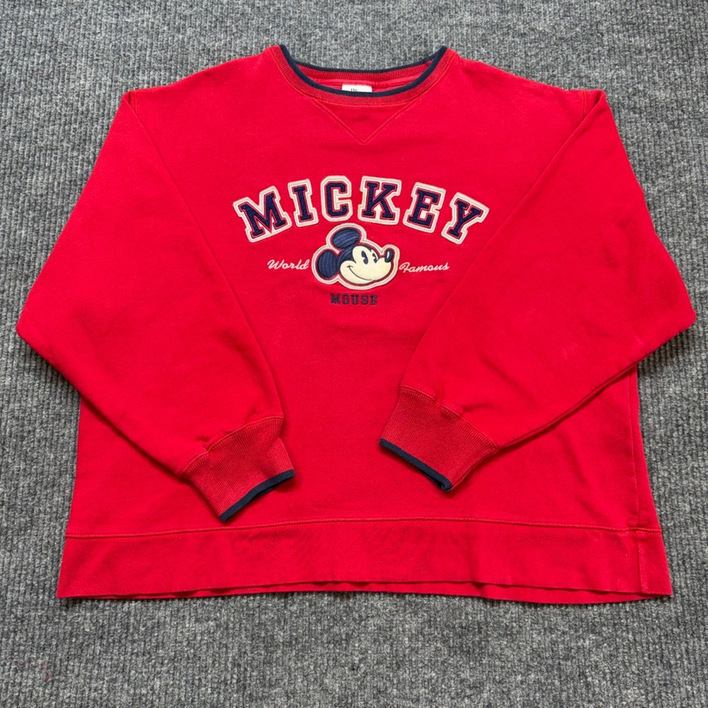Vintage Disney Store Mickey‎ Mouse Sweatshirt Mens L Red Embroidered 90s